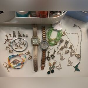 Various accessories- necklaces, earrings, bracelets and watches
